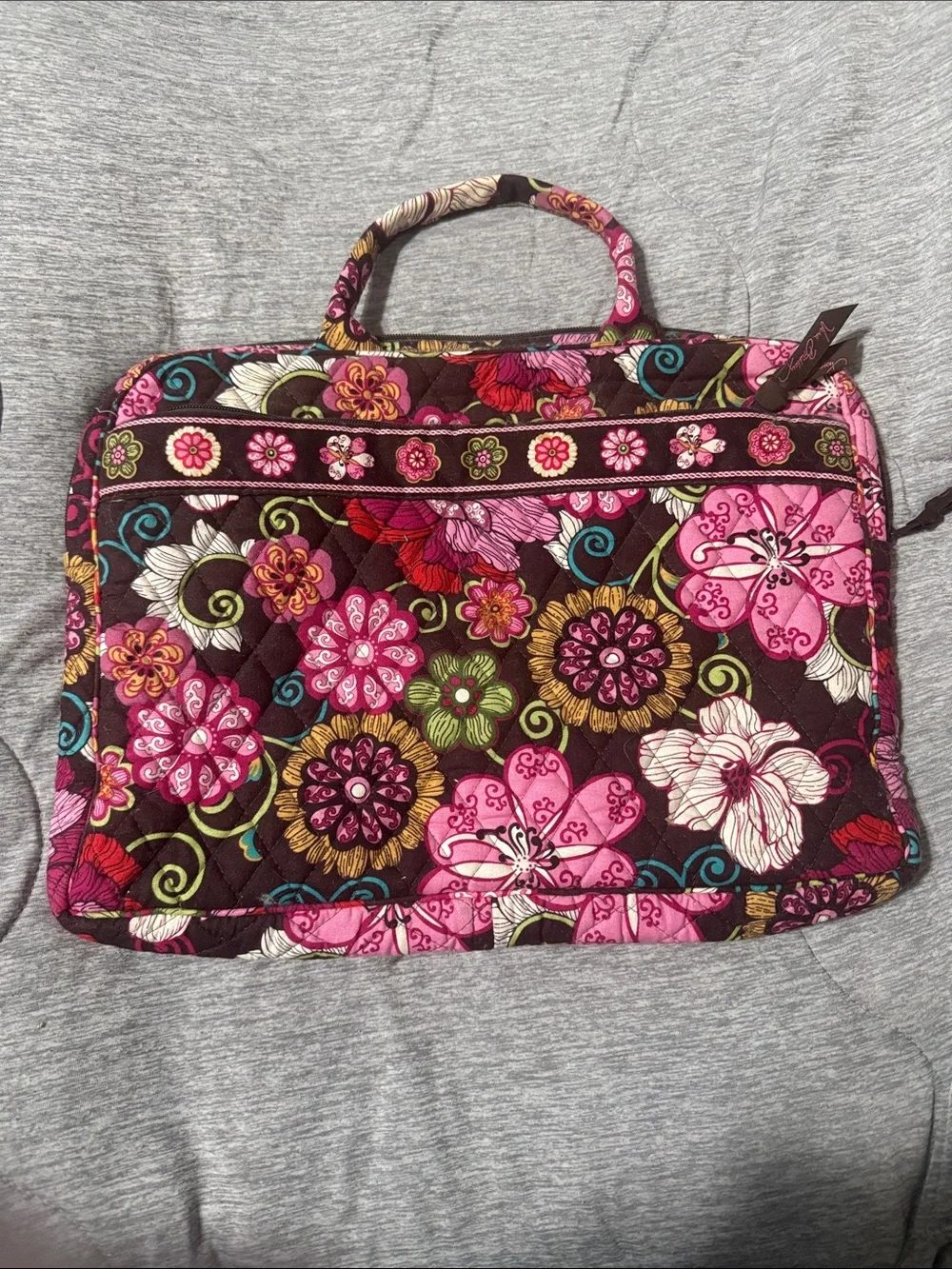 Vera Bradley Floral Quilted Tote in Pink & Brown with Green Accents